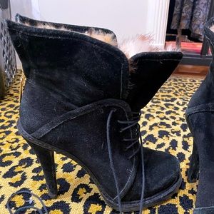 ELIZABETH AND JAMES FUR LINED HIGH HEEL BOOTS, size 7.5